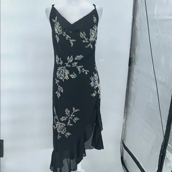 SHEIN BAE Rhinestone Floral Pattern Split Thigh Cami Dress Size Large - Picture 4 of 13